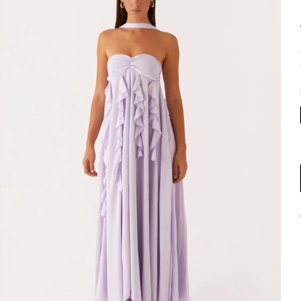 Peppermayo Lavender Strapless Maxi Dress with Ruffles